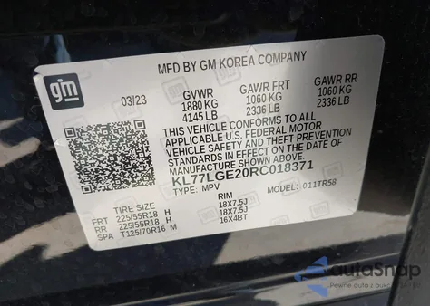 2024 Chevrolet Trax Fwd 1Rs z USA, uszkodzony, nr VIN KL77LGE20RC018371